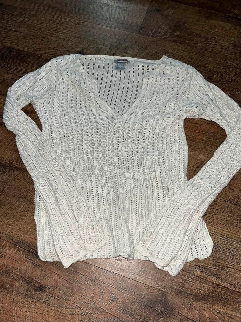 Hollister Open-Knit V-Neck Sweater in Cream